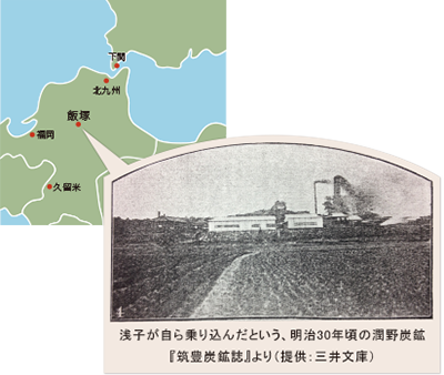 浅子が自ら乗り込んだという、明治30年頃の潤野炭鉱