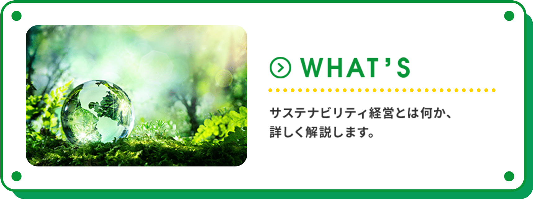 WHAT’S サステナビリティ経営とは何か、詳しく解説します。